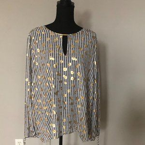 MICHAEL KORS  Long Sleeve Striped  Blouse with golden accents Size XL